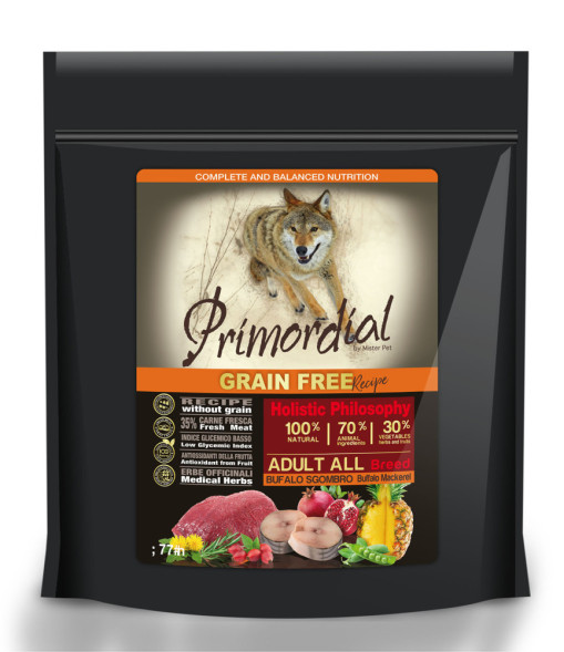 Primordial сухой беззерновой корм для взрослых собак с буйволом и скумбрией - 400 г