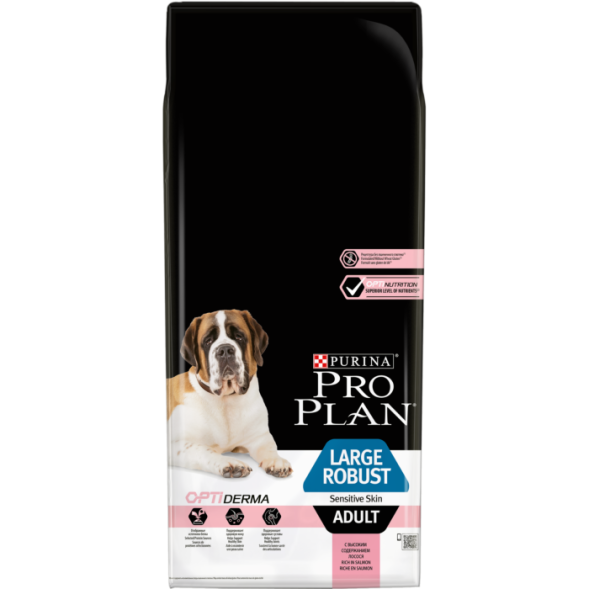 Сухой корм PRO PLAN® для взрослых собак крупных пород с мощным телосложением с чувствительной кожей, с высоким содержанием лосося 14 кг