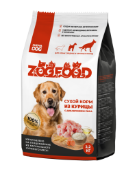 ZOOFOOD полнорационный сухой корм для взрослых собак средних и крупных пород с курицей - 2,2 кг
