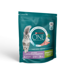 Purina One сухой корм для взрослых кошек с чувствительным пищеварением с индейкой и рисом - 750 г