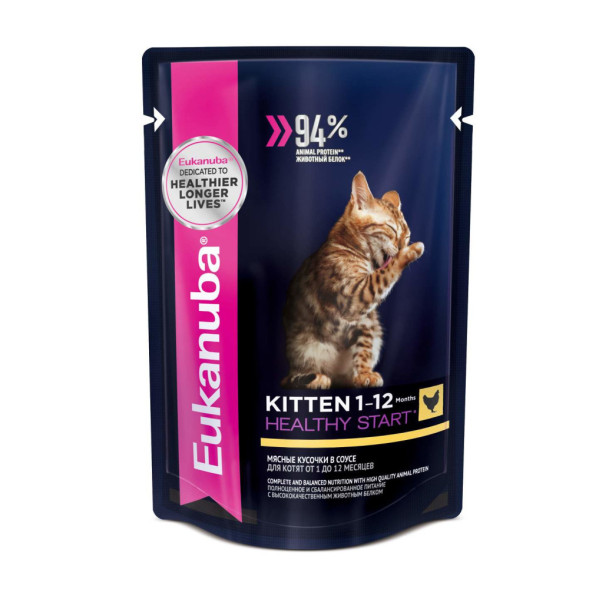 Влажный корм Eukanuba Kitten для котят с курицей в соусе - 85 г х 24 шт