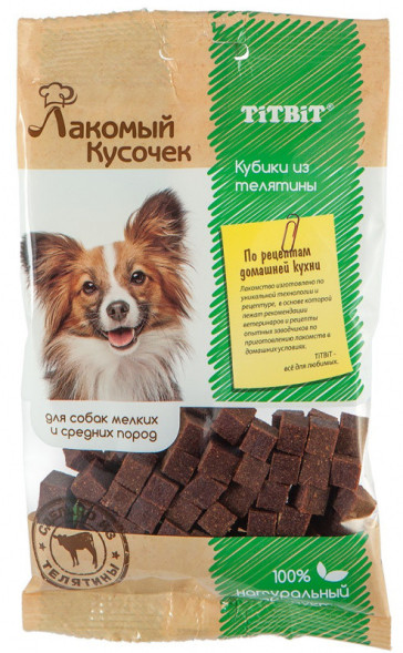 TiTBiT Лакомый кусочек лакомство для собак кубики из телятины - 80 г