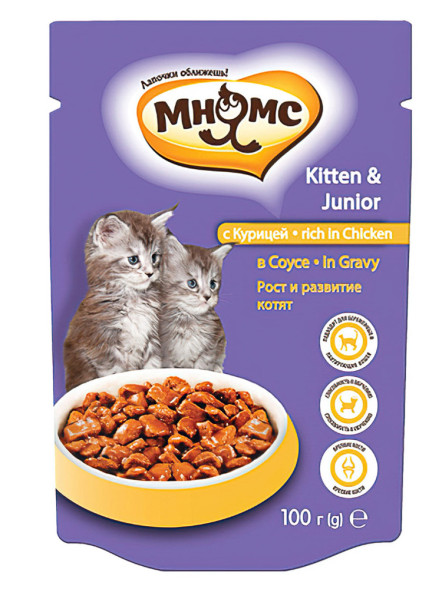 Мнямс Рост и развитие влажный корм для котят с курицей в соусе - 100 г (24 шт в уп)