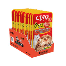 Inaba Ciao Kinnodashi влажный корм для взрослых кошек Тунец Магуро и Тунец Кацуо с крабом сурими, в паучах - 60 г х 12 шт