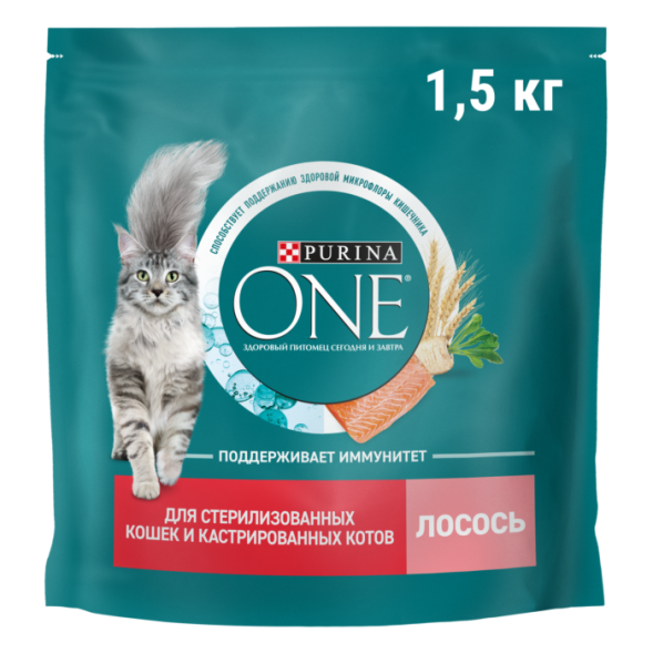 Сухой корм Purina ONE® для стерилизованных кошек и кастрированных котов c лососем 1,5 кг