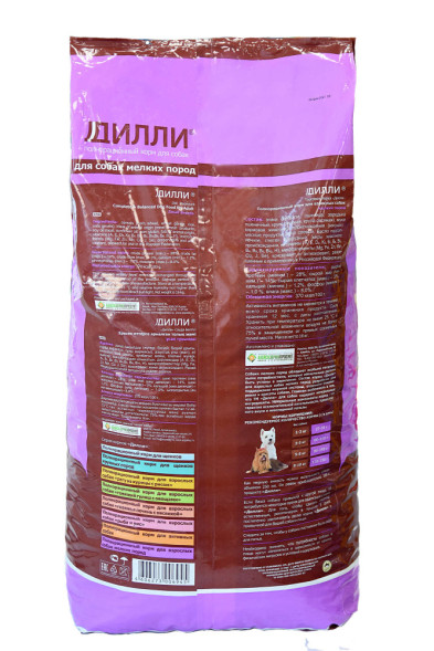 Дилли сухой корм для взрослых собак мелких пород с курицей и индейкой - 16 кг