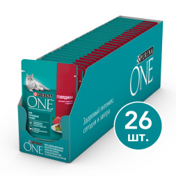 Purina ONE паучи для кошек при домашнем образе жизни с говядиной и морковью  - 75 г х 26 шт