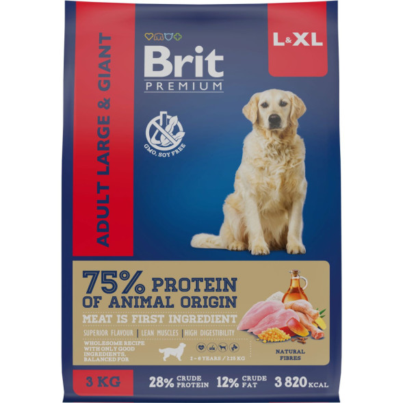 Brit Premium Dog Adult Large and Giant сухой корм для взрослых собак крупных и гигантских пород с курицей - 3 кг