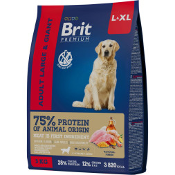 Brit Premium Dog Adult Large and Giant сухой корм для взрослых собак крупных и гигантских пород с курицей - 3 кг