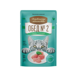Деревенские лакомства влажный корм для кошек, обед №2 тунец с курицей в нежном желе - 50 г х 12 шт