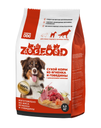 ZOOFOOD полнорационный сухой корм для собак средних и крупных пород с ягненком, говядиной и морковью - 2,2 кг