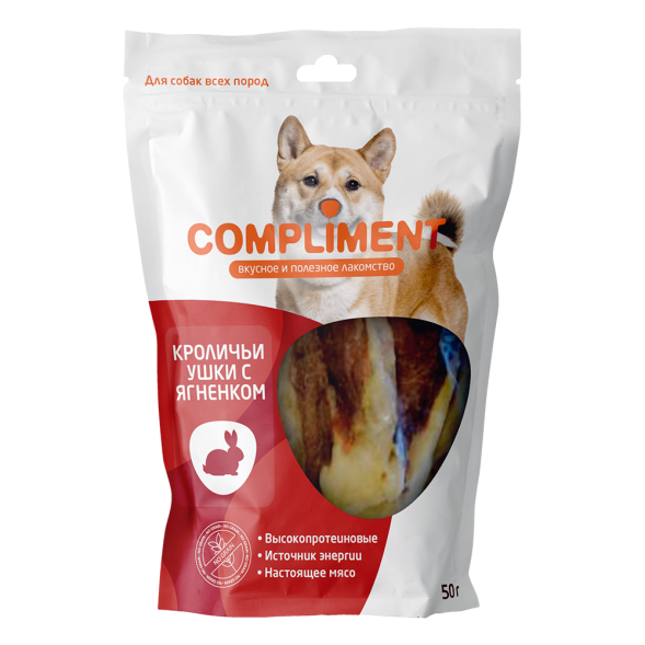 Compliment лакомство для собак всех пород Кроличьи ушки с ягненком - 50 г
