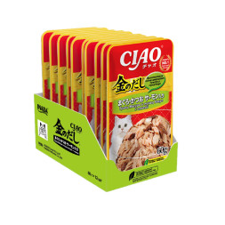 Inaba Ciao Kinnodashi влажный корм для взрослых кошек Тунец Магуро и Тунец Кацуо с семгой, в паучах - 60 г х 12 шт