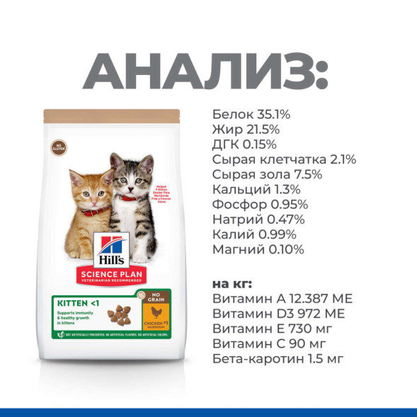 Hills Science Plan No Grain сухой беззерновой корм для котят с курицей и картофелем - 1,5 кг