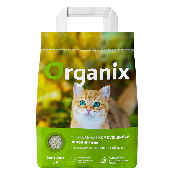 Organix комкующийся глиняный наполнитель для кошачьего туалета, с ароматом свежескошенной травы - 4 кг