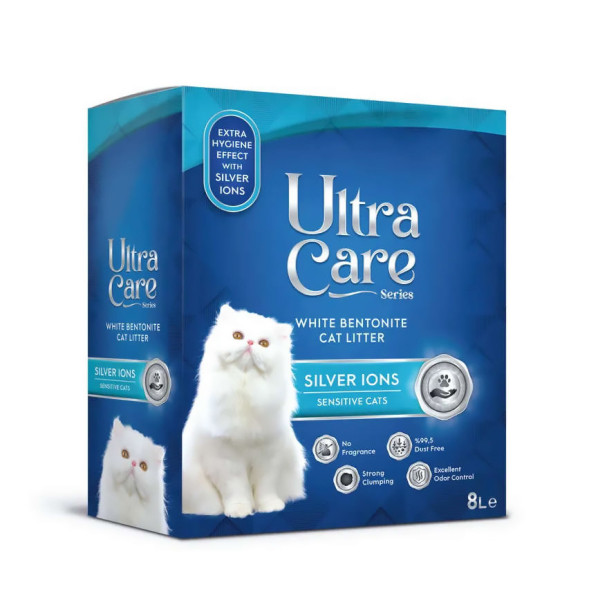 Ultra Care Silver Ions Sensitive гипоаллергенный комкующийся наполнитель для кошачьего туалета с ионами серебра