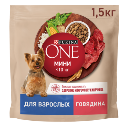Сухой корм Purina ONE® МИНИ для взрослых собак, с говядиной и с рисом, 1,5 кг