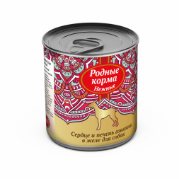 Родные Корма Нежные влажный корм для взрослых собак Сердце и печень говяжьи в желе в консервах - 240 г х 12 шт