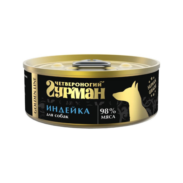 Четвероногий Гурман Golden line консервированный корм с индейкой натуральной в желе для взрослых собак - 100 г (24 шт)