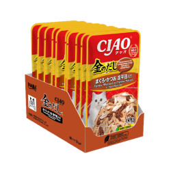 Inaba Ciao Kinnodashi влажный корм для взрослых кошек Тунец Магуро и Тунец Кацуо с палтусом, в паучах - 60 г х 12 шт