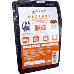Glory Life пеленки c суперабсорбентом и липким фиксирующим слоем одноразовые для собак и кошек, чёрные, 5 шт, 60x40 см
