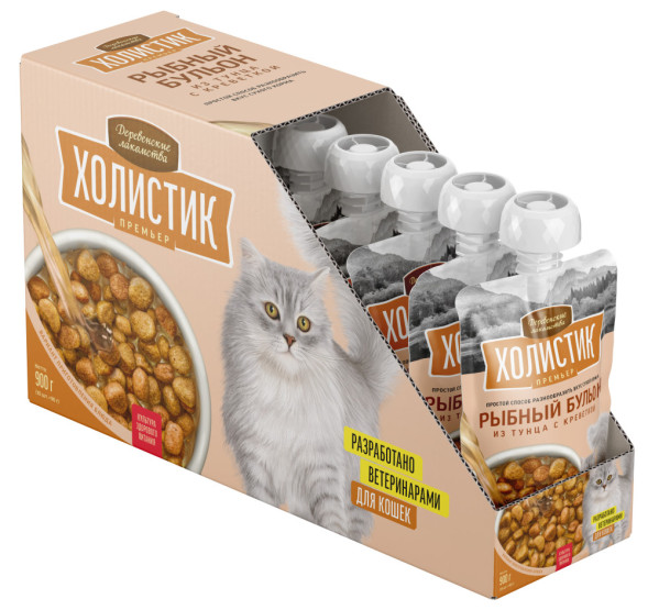 Деревенские Лакомства Холистик Премьер лакомство для кошек рыбный бульон с тунцом и креветкой - 90 г х 10 шт