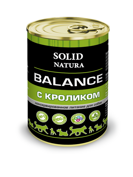 Solid Natura Balance Кролик влажный корм для собак жестяная банка 0,34 кг (12 шт в уп)