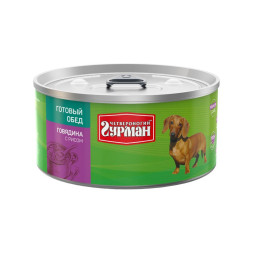 Четвероногий Гурман Готовый обед консервированный корм с говядиной и рисом для собак - 325 г (12 шт)