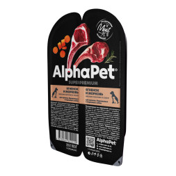AlphaPet Superpremium влажный корм для щенков, беременных и кормящих собак с ягненком и морковью в соусе, в ламистерах - 100 г х 15 шт