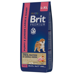 Brit Premium Dog Puppy and Junior Large and Giant сухой корм для щенков и молодых собак крупных и гигантских пород с курицей - 15 кг