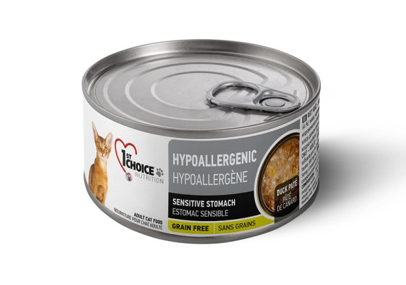 1st Choice Hypoallergenic влажный корм для взрослых кошек с аллергией с уткой, картофелем и тыквой в консервах - 85 г х 24 шт