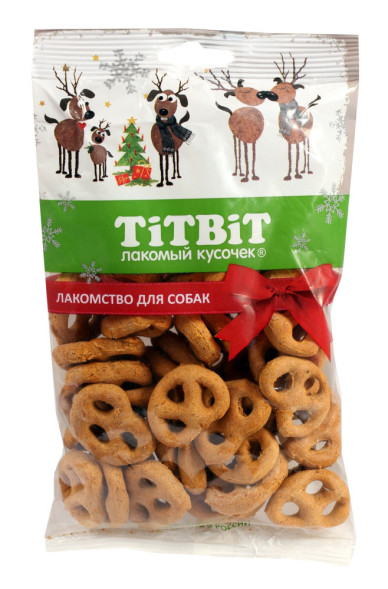 Titbit Новогодняя коллекция лакомство для собак печенье мясной крендель - 100 г