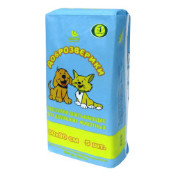 Доброзверики подстилки для животных Экономичная упаковка, 60х90 см, 5 шт