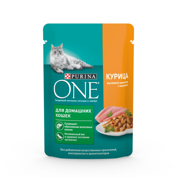 Purina ONE паучи для кошек при домашнем образе жизни с курицей и морковью  - 75 г х 26 шт