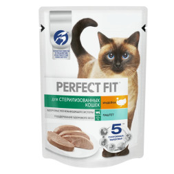 Perfect Fit влажный корм для стерилизованных кошек, паштет с индейкой, в паучах - 75 г х 24 шт