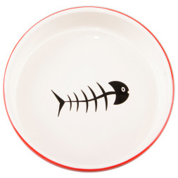 Mr.Kranch миска керамическая для кошек, 300 мл, красно-белая с рыбками