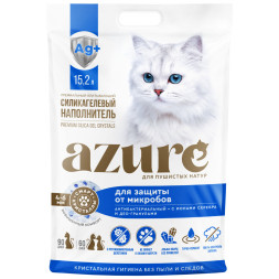 Azure впитывающий силикагелевый наполнитель, антибактериальный, с ионами серебра и део-гранулами - 15,2 л (6,4 кг)