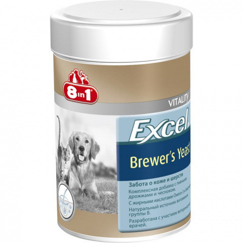 Живые пивные дрожжи 8 in 1 Excel Brewers Yeast с чесноком для кошек и собак 780 таб.