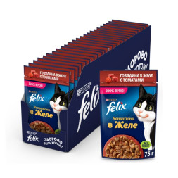 Влажный корм FELIX Sensations для взрослых кошек с говядиной в желе с томатами 75 г х 26