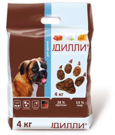 Дилли сухой корм для щенков с курицей и индейкой - 4 кг