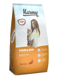 Karmy Hair &amp;amp; Skin сухой корм для взрослых кошек для здоровья кожи и шерсти c лососем - 10 кг