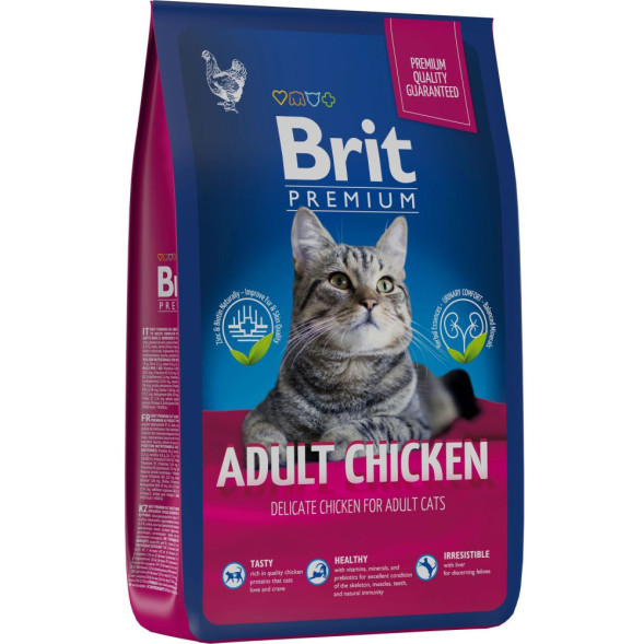 Brit Premium Cat Adult сухой корм для взрослых кошек с курицей - 8 кг