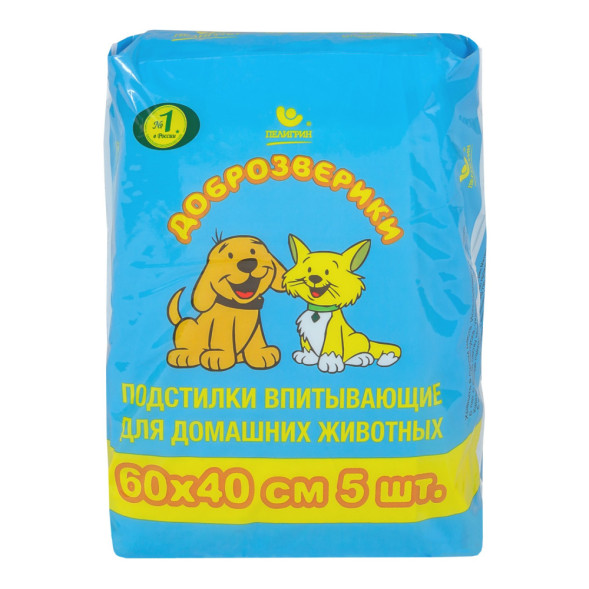 Доброзверики подстилки для животных Экономичная упаковка, 60х40 см, 5 шт