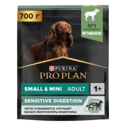 Сухой корм PRO PLAN® для взрослых собак мелких и карликовых пород с чувствительным пищеварением, с высоким содержанием ягненка 700 г