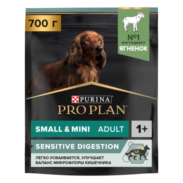 Сухой корм PRO PLAN® для взрослых собак мелких и карликовых пород с чувствительным пищеварением, с высоким содержанием ягненка 700 г