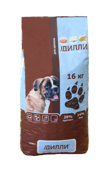 Дилли сухой корм для щенков с курицей и индейкой - 16 кг