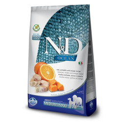 Farmina N&amp;amp;D Ocean Dog Codfish, Pumpkin &amp;amp; Orange Adult Medium &amp;amp; Maxi сухой беззерновой корм для взрослых собак средних и крупных пород с треской, тыквой и апельсином - 12 кг