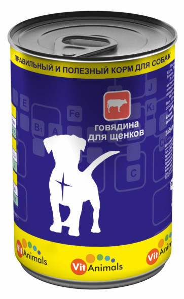 VitAnimals влажный корм для щенков с говядиной, в консервах - 410 г х 12 шт