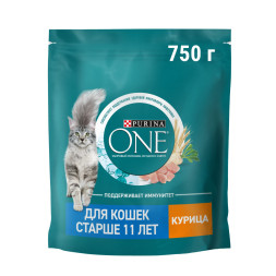 Purina One сухой корм для пожилых кошек старше 11 лет с курицей и цельными злаками - 750 г
