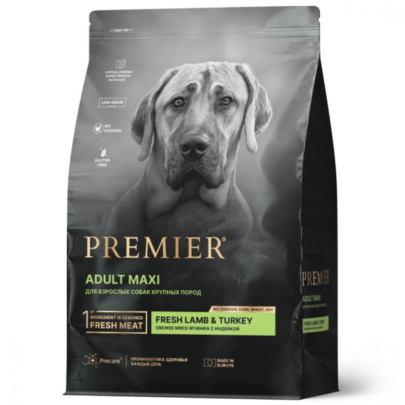 Premier Dog Lamb&amp;amp;Turkey ADULT Maxi (Свежее мясо ягненка с индейкой для собак крупных пород) 3 кг